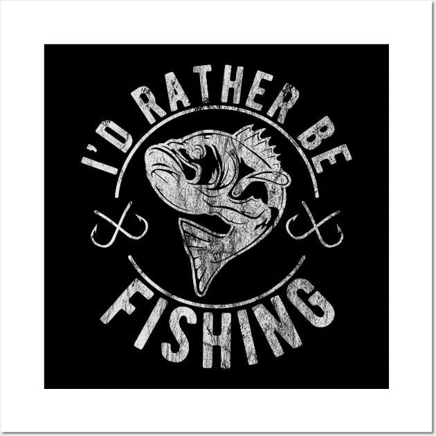 I’d Rather Be Fishing, Funny Vintage Style Fishing Wall Art by FrontalLobe